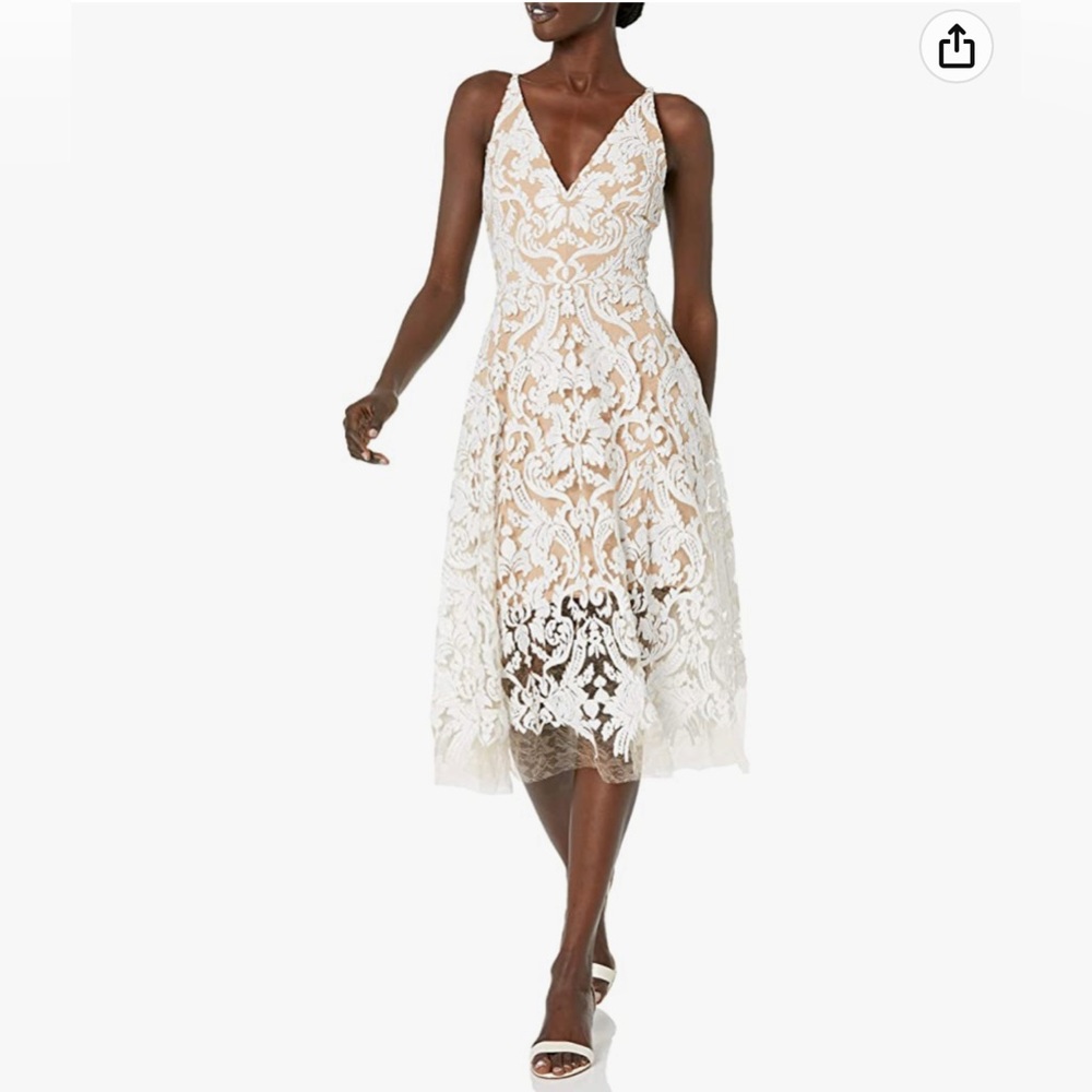 Dress the population white/cream/tan floral dress: graduation or bridal shower